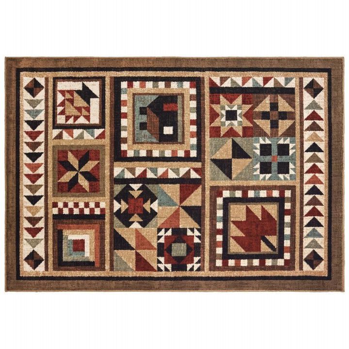 HomeRoots 2' X 3' Brown And Red Ikat Patchwork Scatter Rug