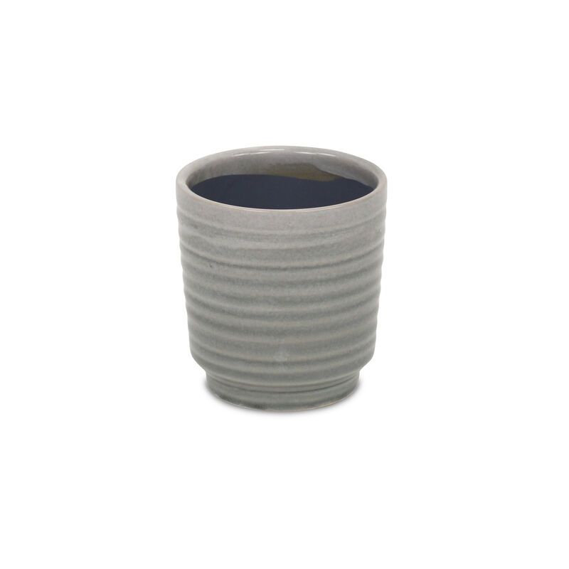 HomeRoots Blue Ceramic 22 Ounce Striped Round Distressed Pot Planter image number 0