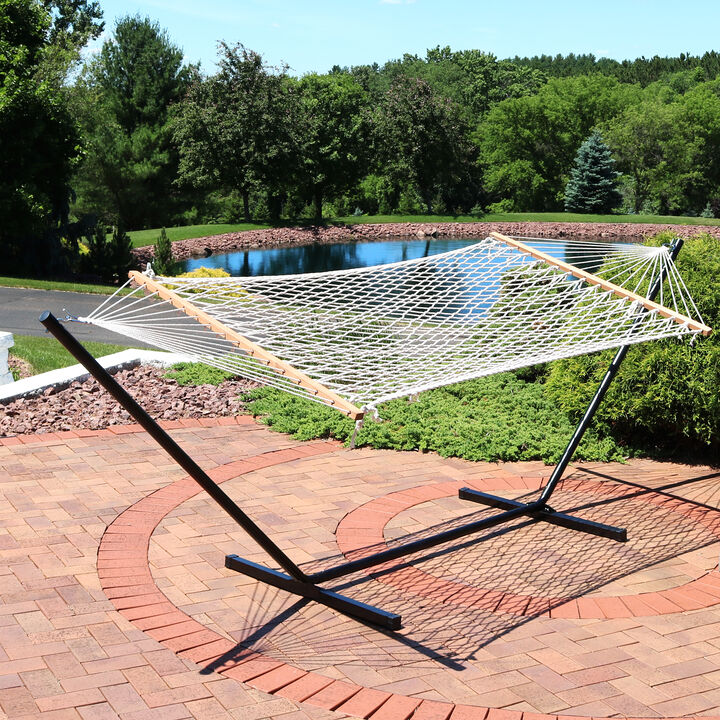Sunnydaze 2-Person Cotton Rope Hammock with Steel Stand - Natural