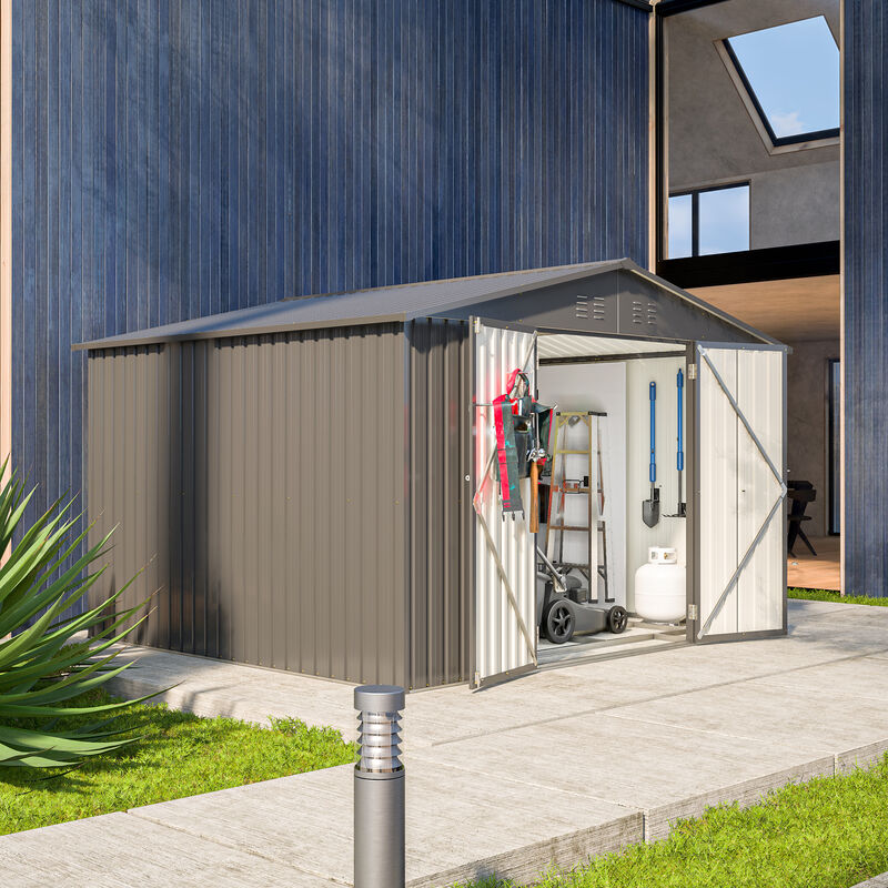 10X8 FT Outdoor Storage Shed, All Weather Metal Sheds with Lockable Doors image number 2
