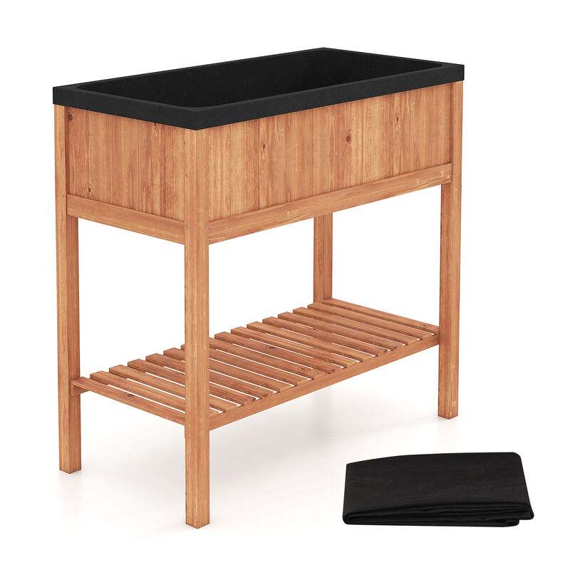 Raised Garden Bed with Storage Shelf, Solid Wood - Orange image number 0