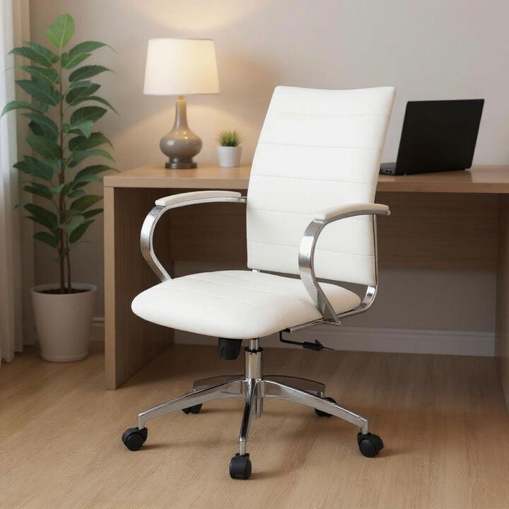 HomeRoots White and Silver Adjustable Height Swivel Rolling Office Chair