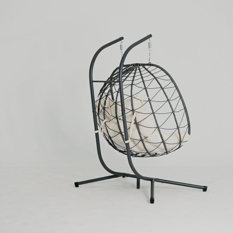 WOW PIONEER 2 Person Indoor Outdoor Hanging Egg Swing Chair with Stand Wicker Patio Hanging Basket Chair image number 5