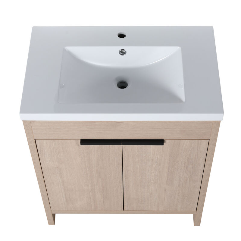 30 Inch Freestanding Bathroom Vanity with White Resin Sink & 2 Soft-Close Cabinet Doors (BVB02430PLO-GRB3040)