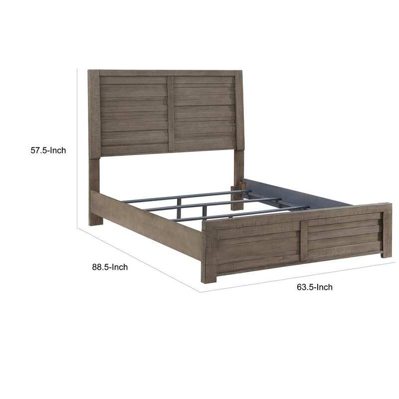 Niti Queen Size Bed, Rustic Style Panel Headboard Design, Gray Finish