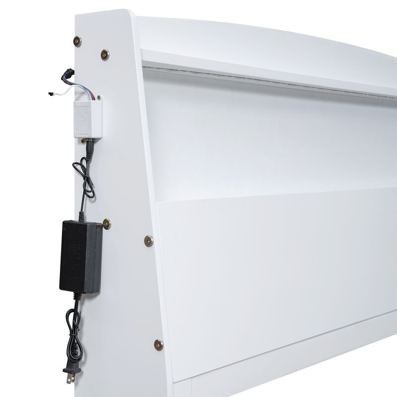 Merax White Platform Bed with LED Headboard, Trundle & Drawers image number 5
