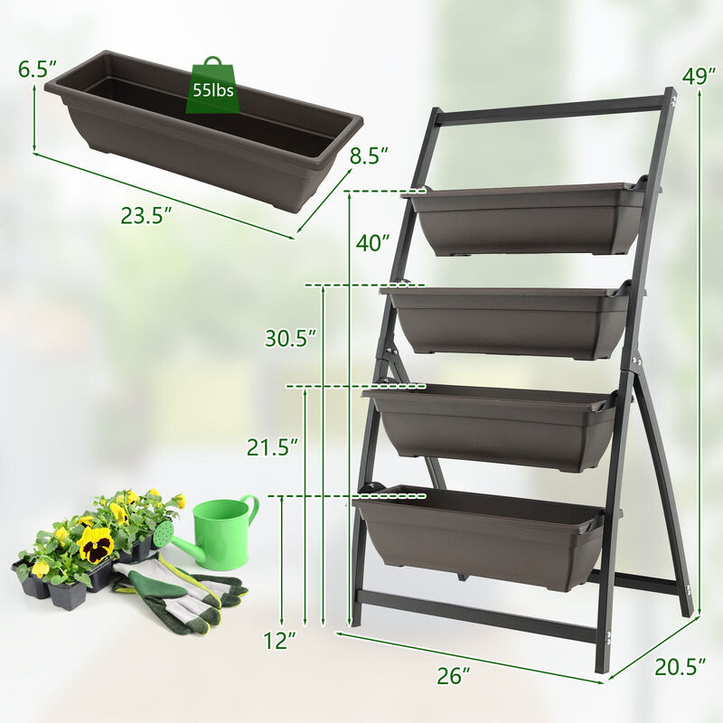 4-Tier Vertical Raised Garden Bed with 4 Containers and Drainage Holes