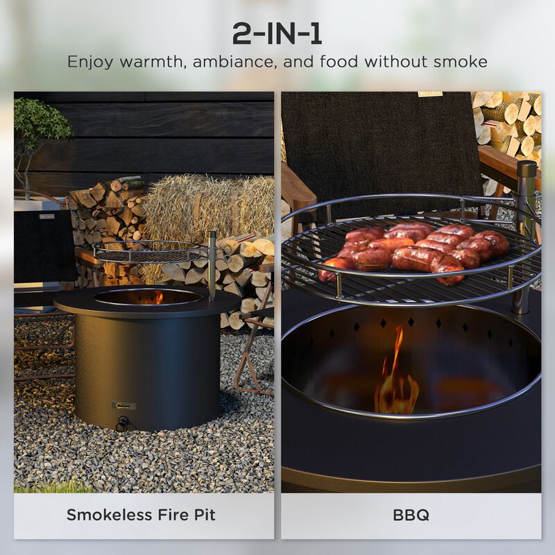 Outsunny 25" Stainless Steel Smokeless Fire Pit with Grill, Poker, Silver