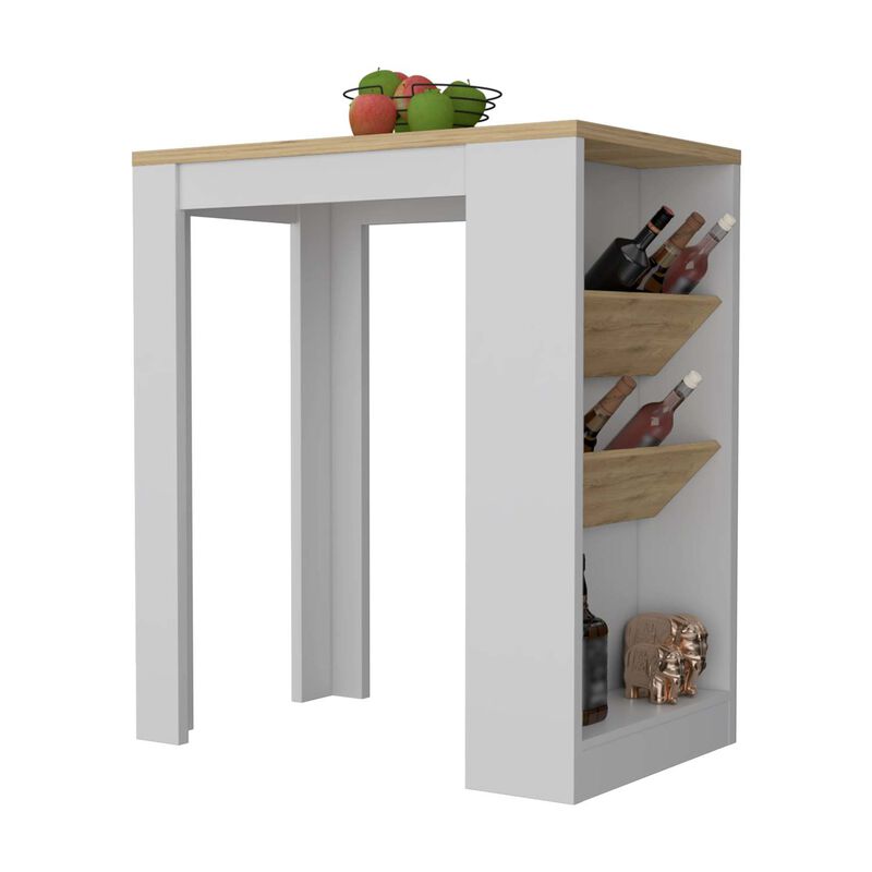 Streamdale Desoto Wine Storage Pedestal Kitchen Island White And Macadamia image number 2