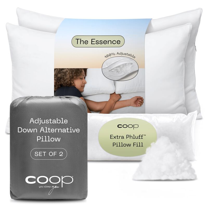 Coop Home Goods Essence Down Alternative Pillow Set of 2, Queen Size, Best Pillows for Sleeping, Adjustable Alternative to Down