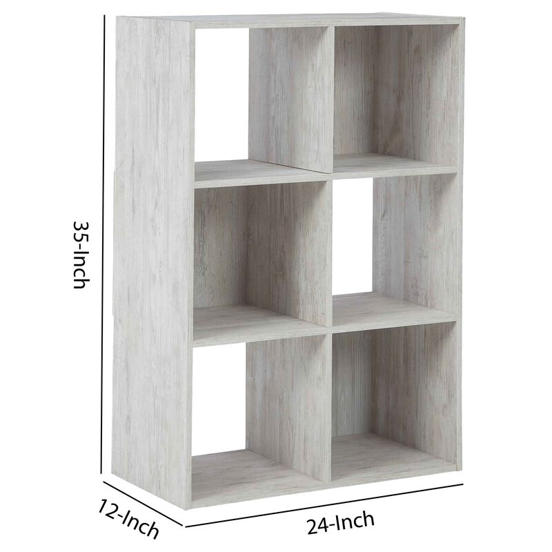 6 Cube Wooden Organizer with Grain Details, Washed White