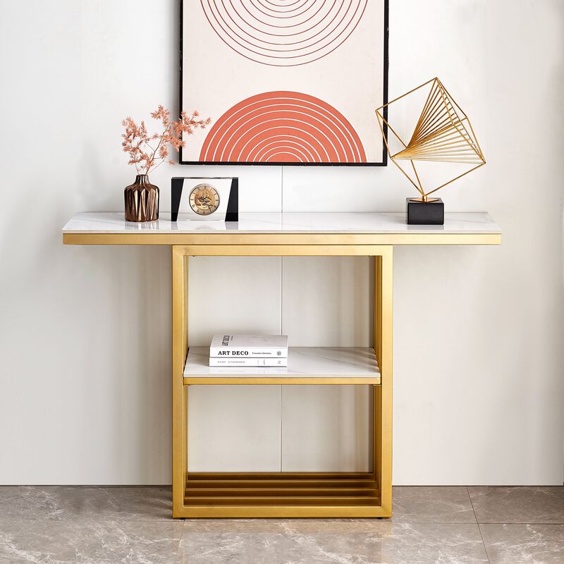 Adjustable Height Console Table with Industrial Metal Frame, 48" Corridor Solution, Black