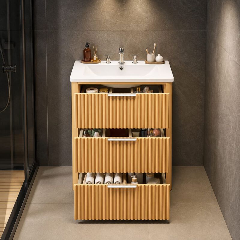 ELEMENT ACE 24 Inch Modern Luxury Bathroom Vanity with Ceramic Sink, Freestanding Cabinet with Ample Drawers for Bathroom Storage image number 3