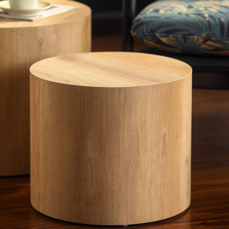 Modern Round Drum Nesting Coffee Table Set of 2, Wooden Cylinder Coffee Tables for Living Room, Space-Saving Design image number 3