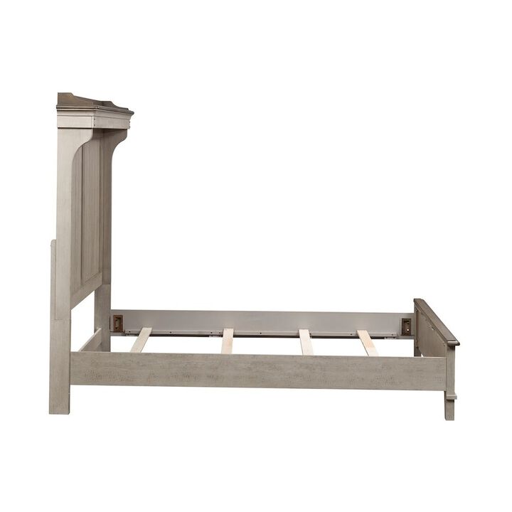 Liberty Furniture Ivy Hollow Queen Mantle Bed in Weathered Linen Finish w/ Dusty Taupe Tops