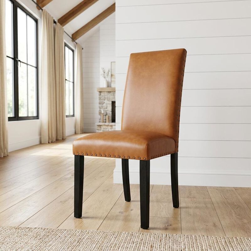 Faux Leather Upholstered Dining Chair with Thick Cushioned Seat, Tan image number 3