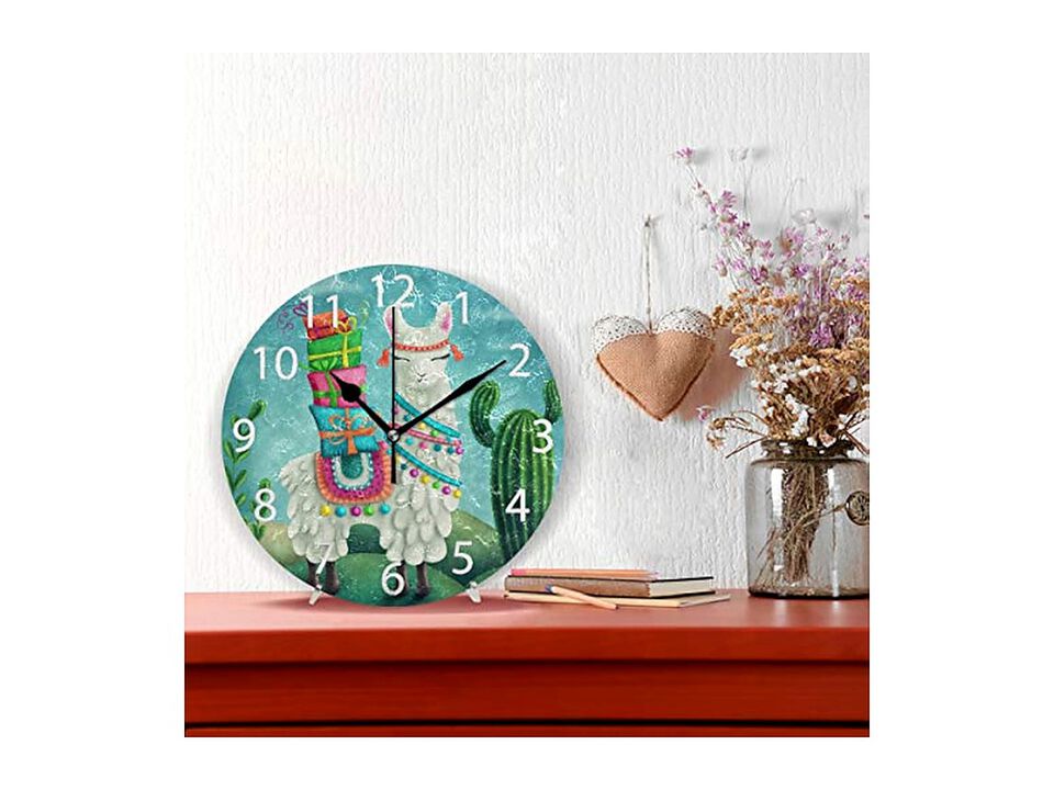 Llama Oil Painting Wall Clock Silent Non Ticking Office Decor
