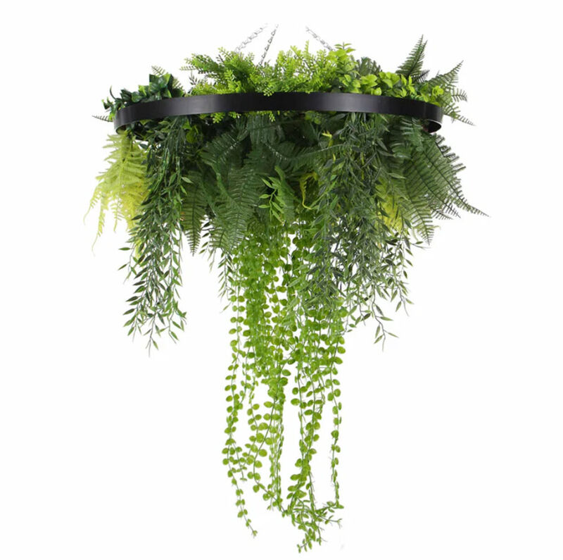 Black Framed Roof Hanging Disc With Draping Faux Plants 24" image number 3