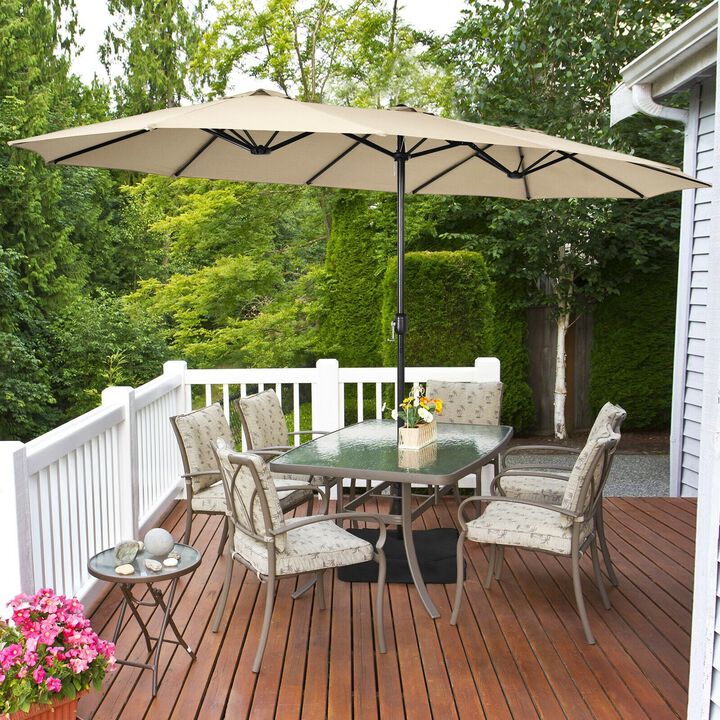 Mondawe 15 Feet Double-Sided Twin Patio Umbrella with Crank and Base