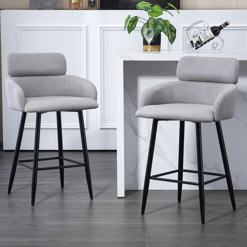 Glamour Home Set of 2 Barker Gray Fabric Tufted Bar Stool with Black Iron Legs