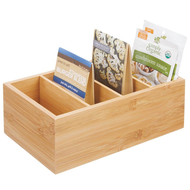mDesign Bamboo Wood Food Storage Organizer Bin Box - 4 Divided Sections, Natural image number 2