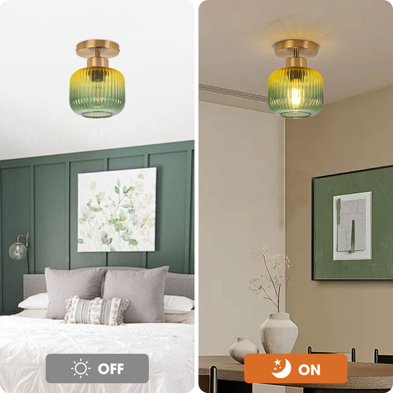 5.9" Vintage Green Glass Semi Flush Mount Ceiling Light