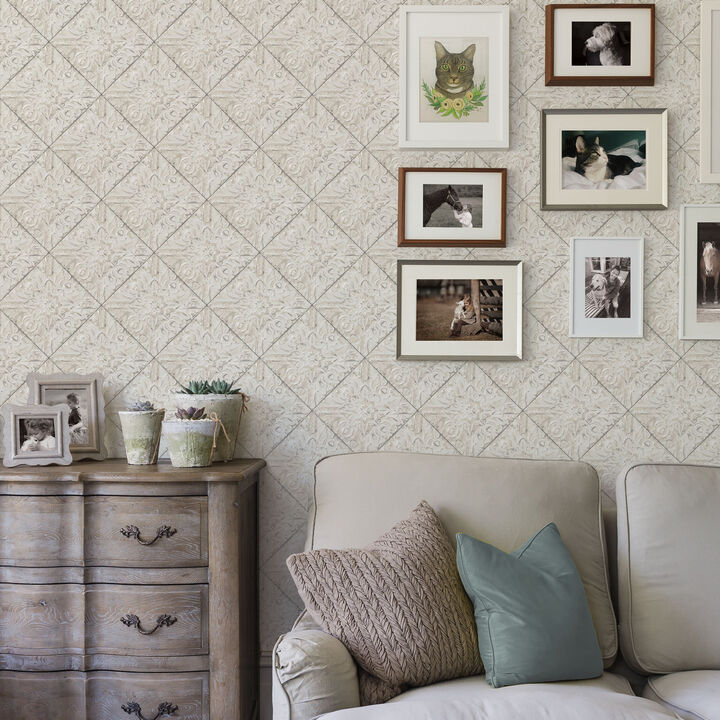 Brandi Grey Metallic Faux Tile Wallpaper (Set of 2)