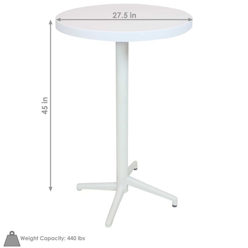 Sunnydaze 27.5 in All-Weather Plastic Round Folding Patio Bar Table - White