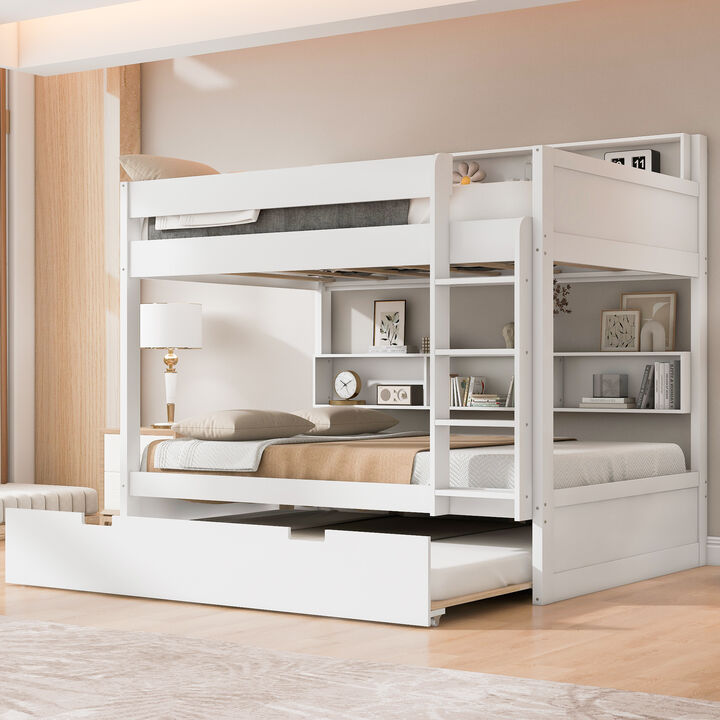 Merax Wooden Bunk Bed Series with Side Storage Shelves & Pull-out Trundle