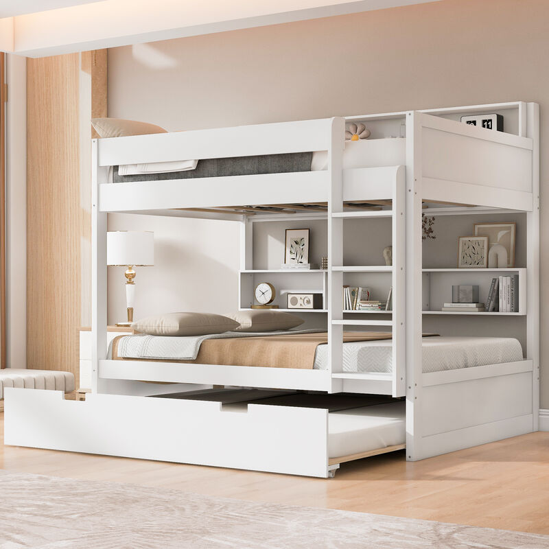 Merax Wooden Bunk Bed Series with Side Storage Shelves & Pull-out Trundle image number 1