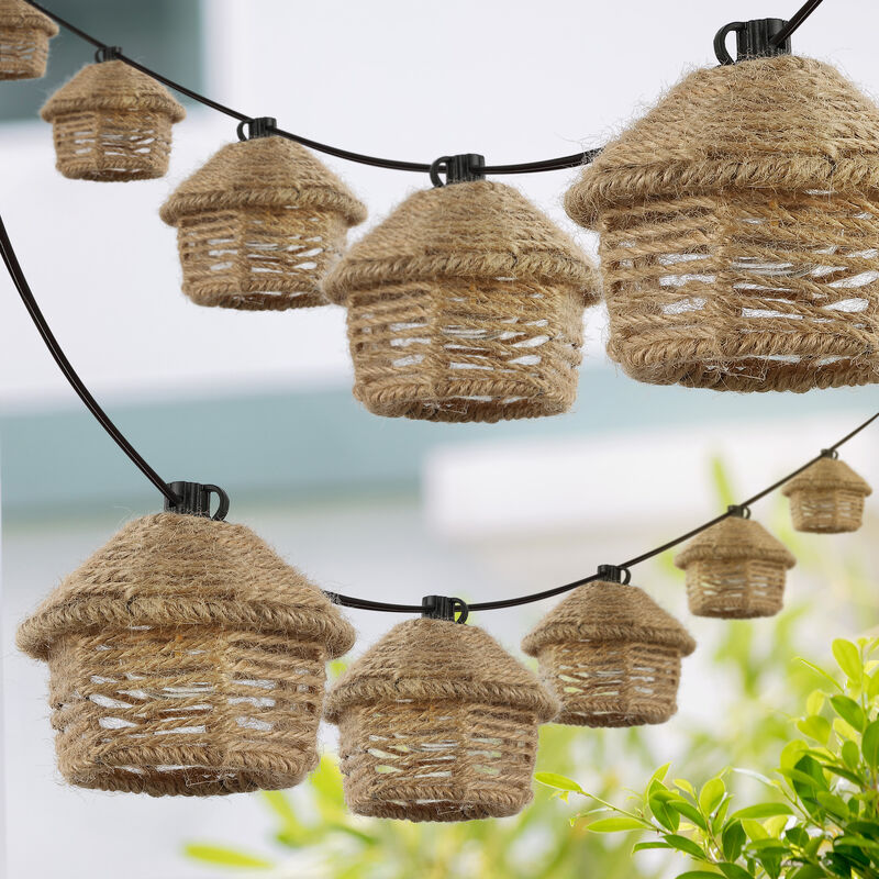 Maui Light Indoor/Outdoor Mid-Century Vintage Incandescent G40 Tiki Hut Hemp Rope Shaded String Lights