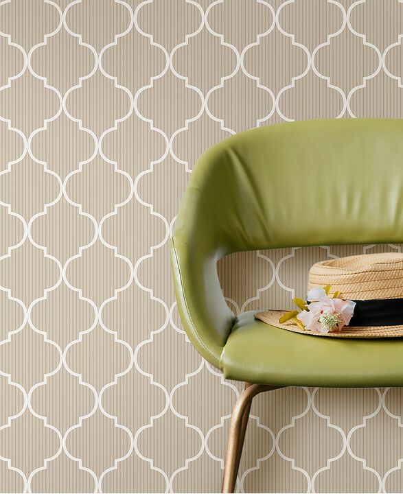 Cottage Chic Cancello Green Beige Wallpaper 84018