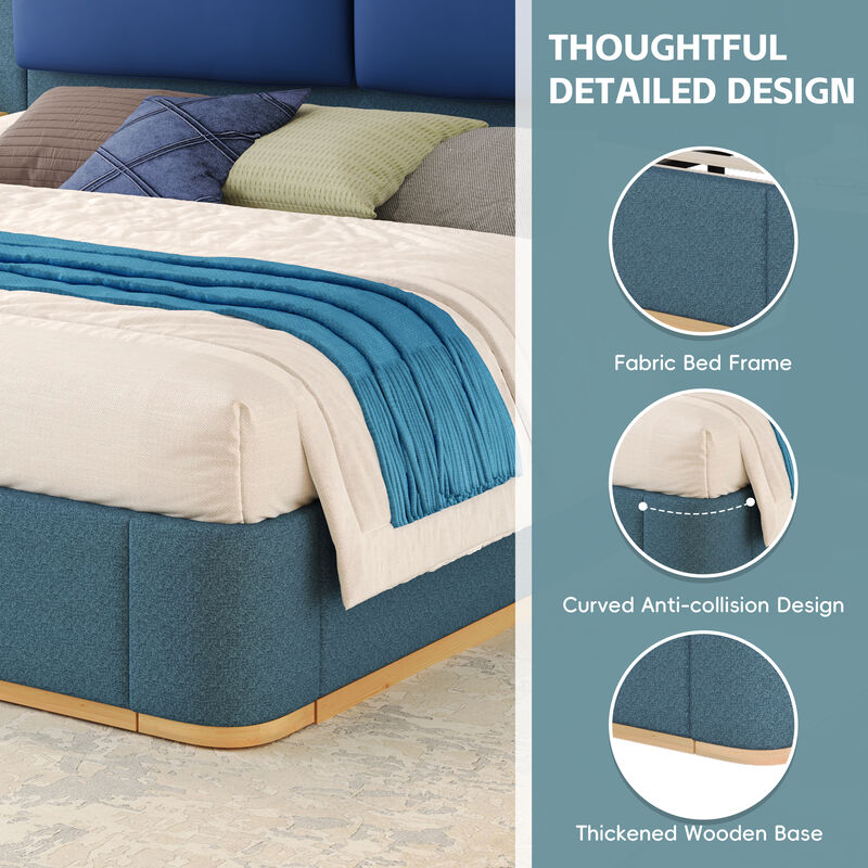 Merax Upholstered Bed Frame with Side Shelves