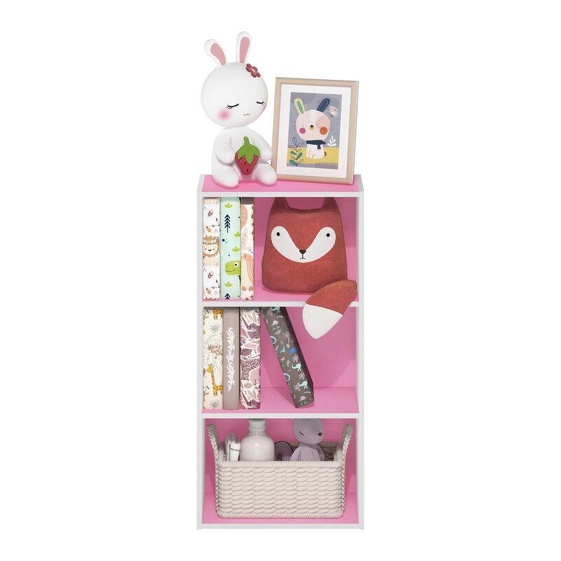 Furinno Luder 3-Tier Open Shelf Bookcase, Pink/White