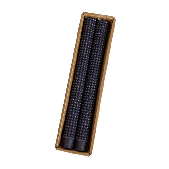 Hobnail Taper Candles in Box, Navy Blue, Set of 2