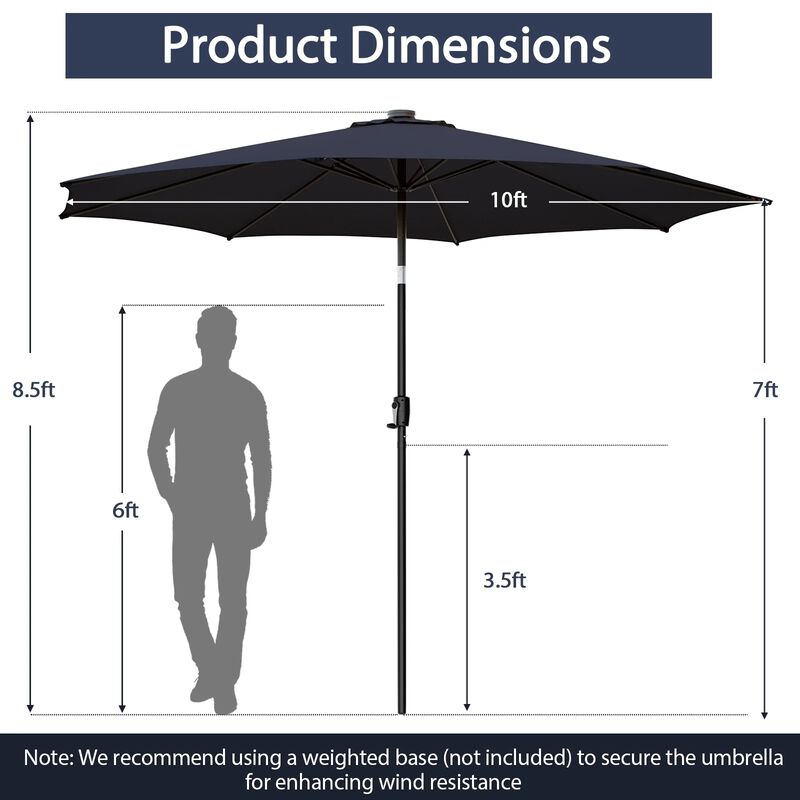 Mondawe 10 Feet Patio Umbrella with 112 Solar Lights and Crank Handle