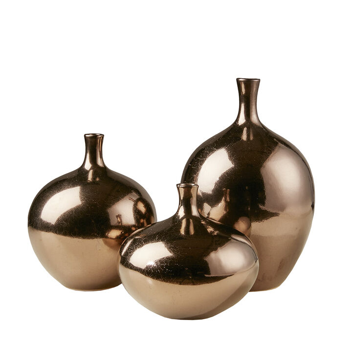 Gracie Mills Kerr 3-Piece Mirrored Ceramic Metallic Decorative Vases set