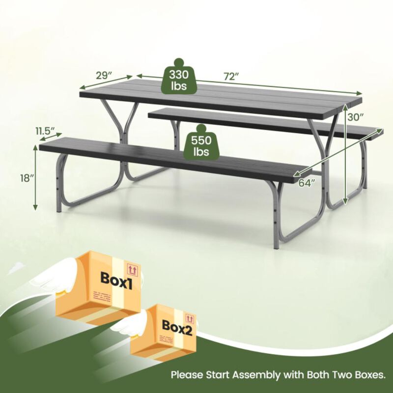 Hivvago Picnic Table Bench Set with HDPE Tabletop for 8 Person