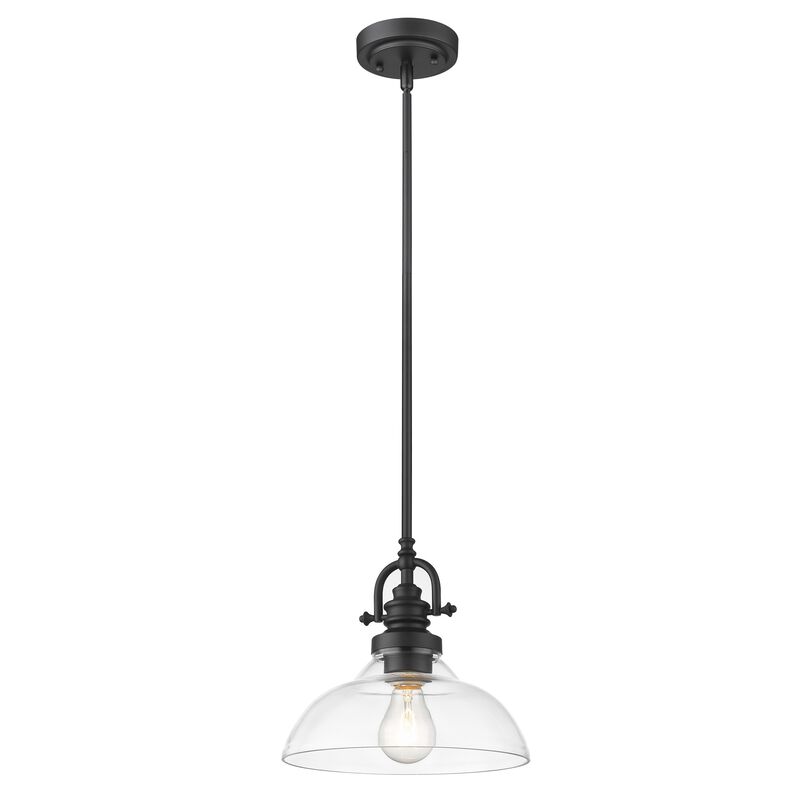 Hivvago Matte Black Hanging Light with Glass Dome Shade