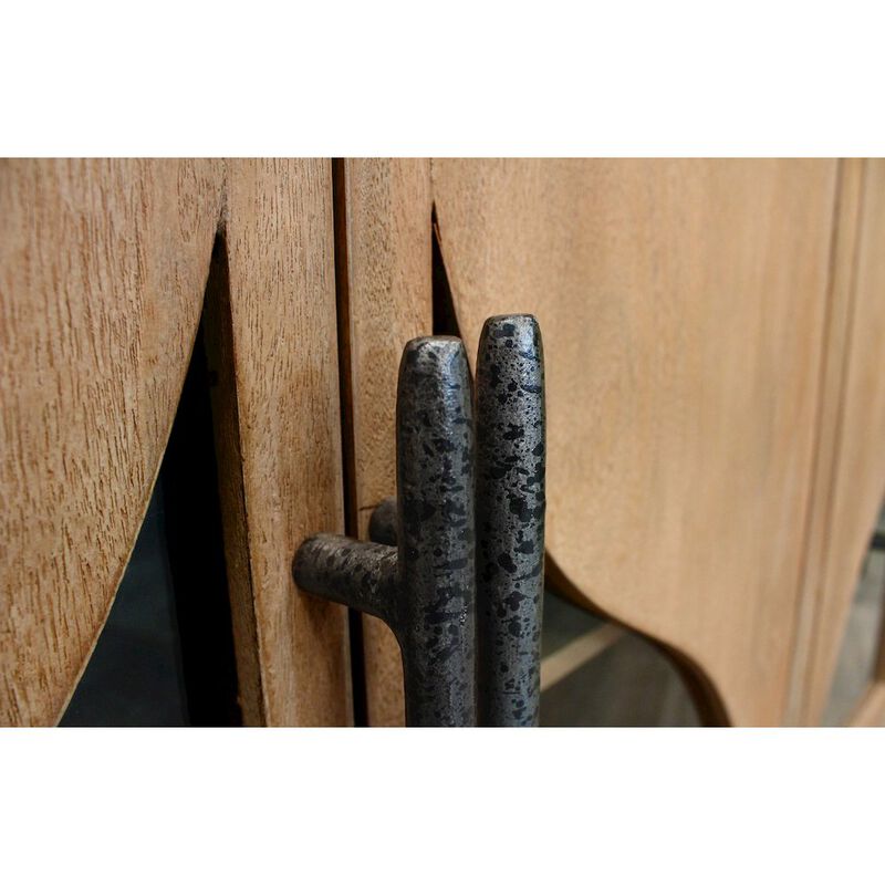 Alex Hamilton Kate 4-Door Sideboard with Solid Wood, Acacia, Iron Handles, Natural Finish