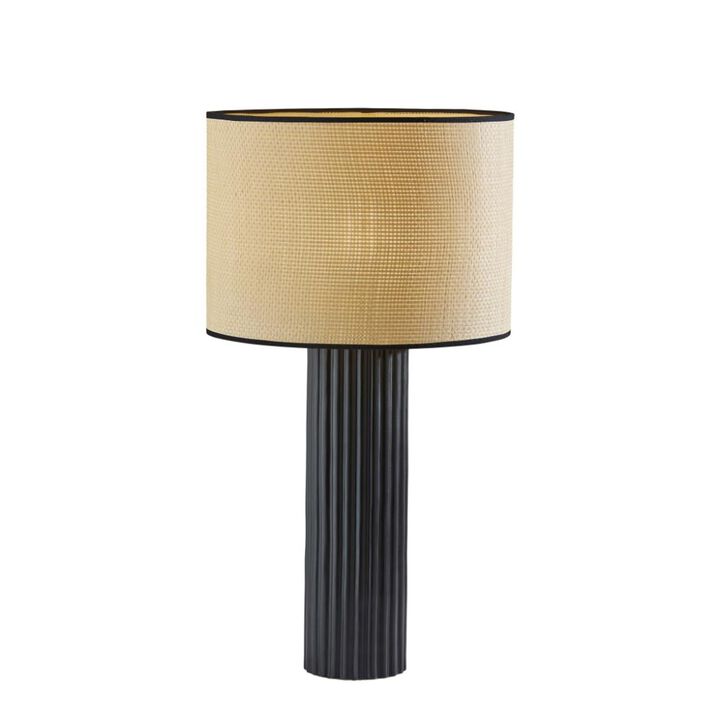 Hivvago 29" Black Ceramic Cylinder Table Lamp With Beige Drum Shade