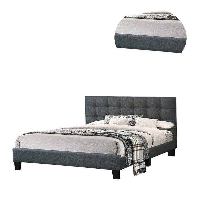 Dex Modern Platform California King Bed, Tufted Upholstery, Charcoal Gray - Benzara