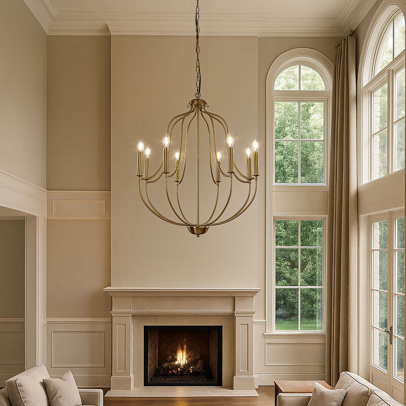 W26 in 8 Lights Modern Classic Candelabra Chandelier Farmhouse Glam Candle Pendant Light For Living Room Dining Room And Entryway image number 2