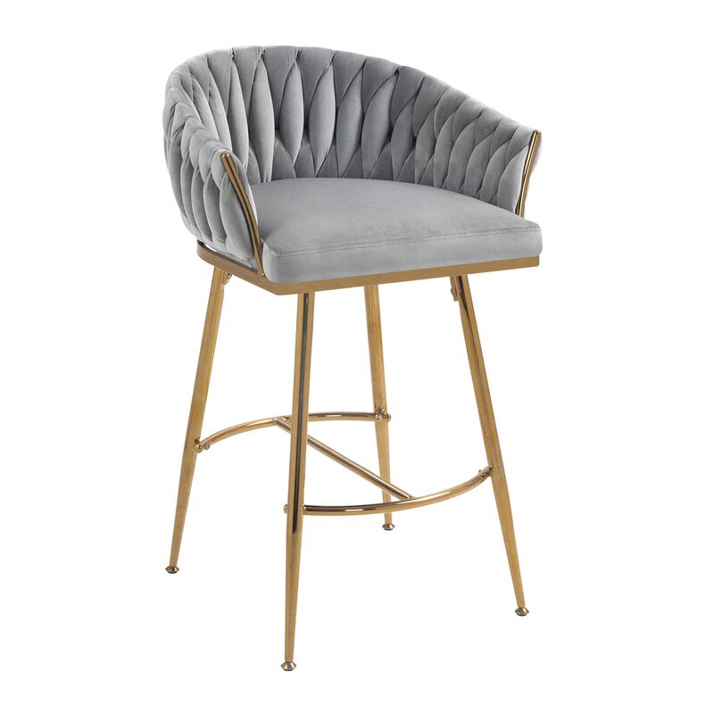 26 Inch Velvet Counter Height Bar Stool with Hand Wave Back and Golden Base for Kitchen Island image number 0