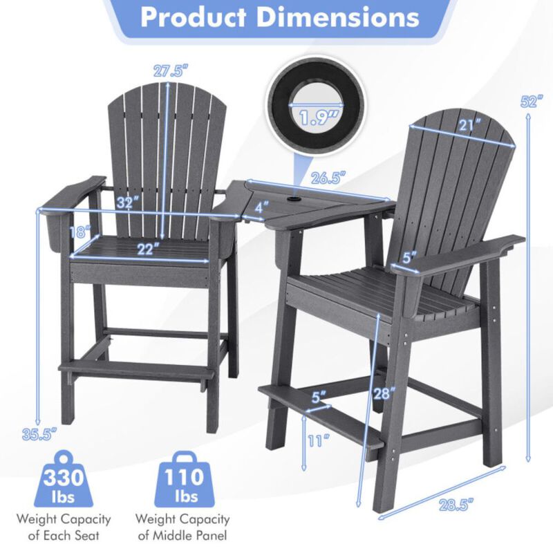 Hivago 2 Pieces HDPE Tall Adirondack Chair with Middle Connecting Tray