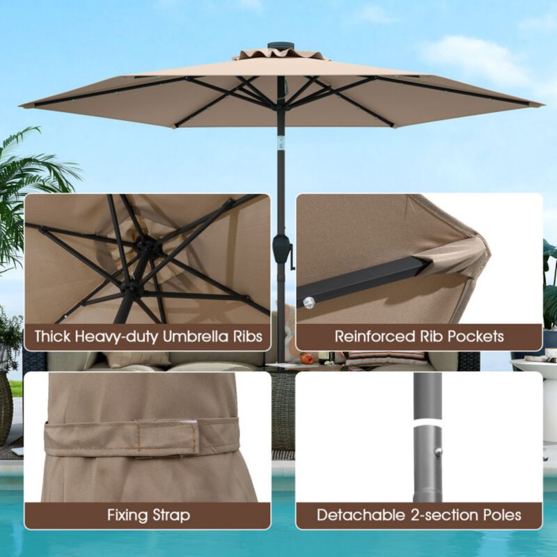 7.5 Feet Solar Powered Patio Umbrella with LED Lights and Crank Handle image number 4