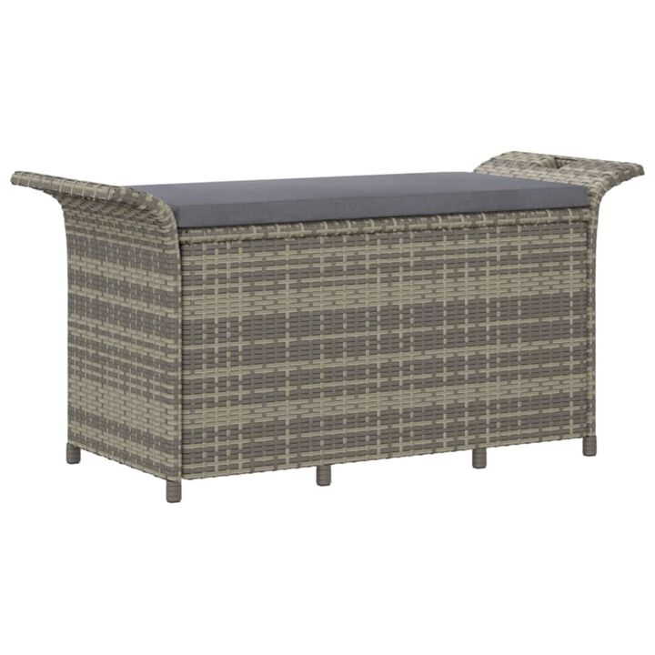 vidaXL Stylish Patio Bench with Cushion - Gray Poly Rattan, 45.7"x18.1"x22.4" - Ample Storage, Comfortable Seating, Weather-Resistant, Durable Material