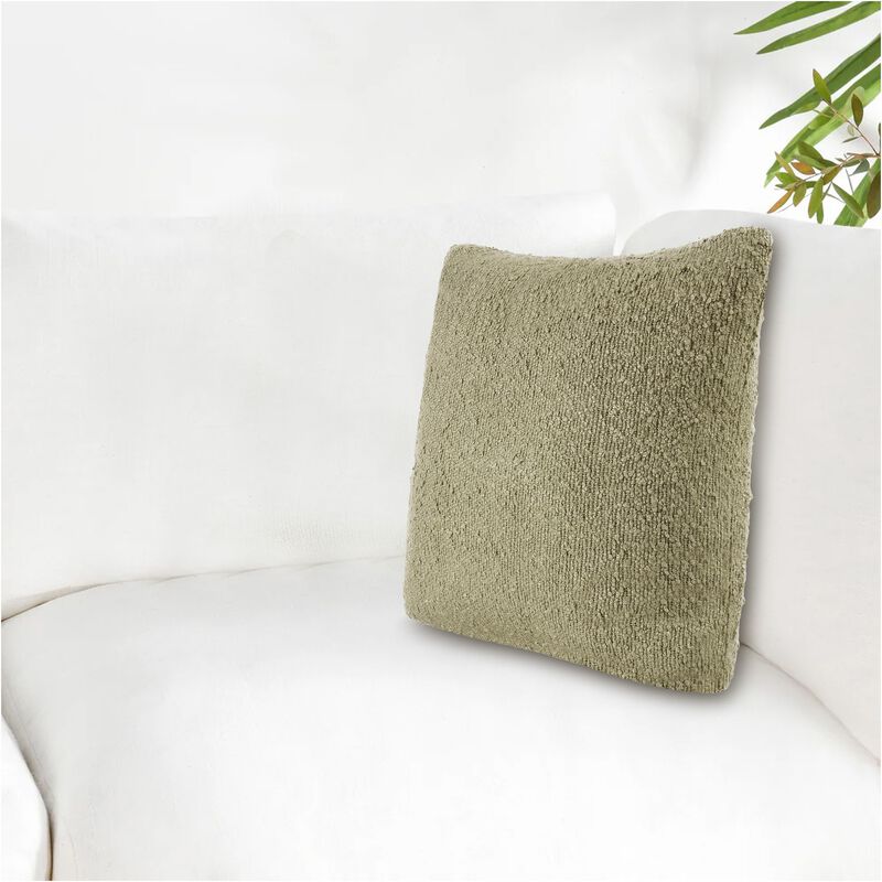 Sue Square Accent Throw Pillow, 14x26 Square, Cotton Blend Wheat Green - Benzara