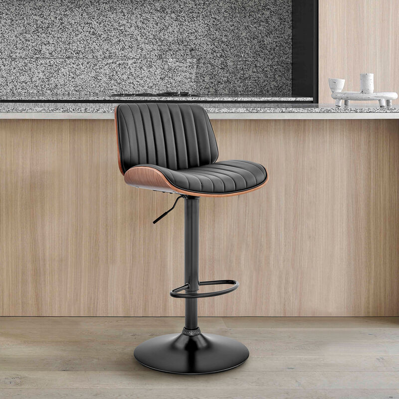 Brock Adjustable Gray Faux Leather and Walnut Wood Stool with Black Base image number 1