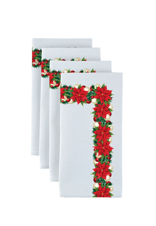 Fabric Textile Products, Inc. Napkin Set, 100% Polyester, Set of 4, Christmas Poinsettia Garland